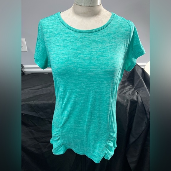 Gaiam Ruched Front Cut Out Back Slim Fit Yoga T-Shirt Size Large - Picture 1 of 8